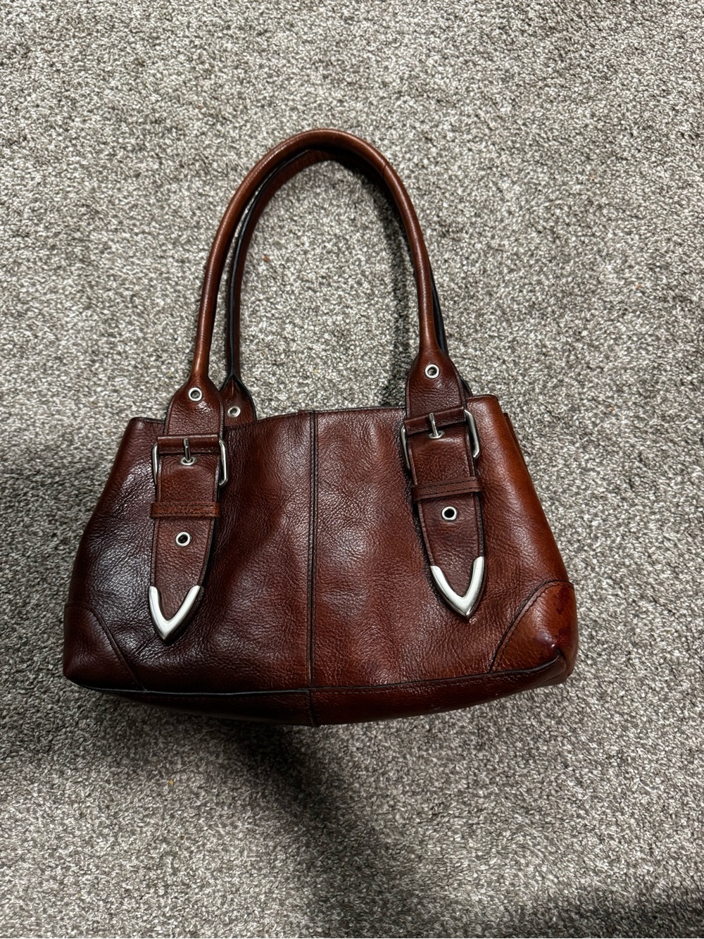 Women's Brown Leather Shoulder Bag with Silver Buckle Accents